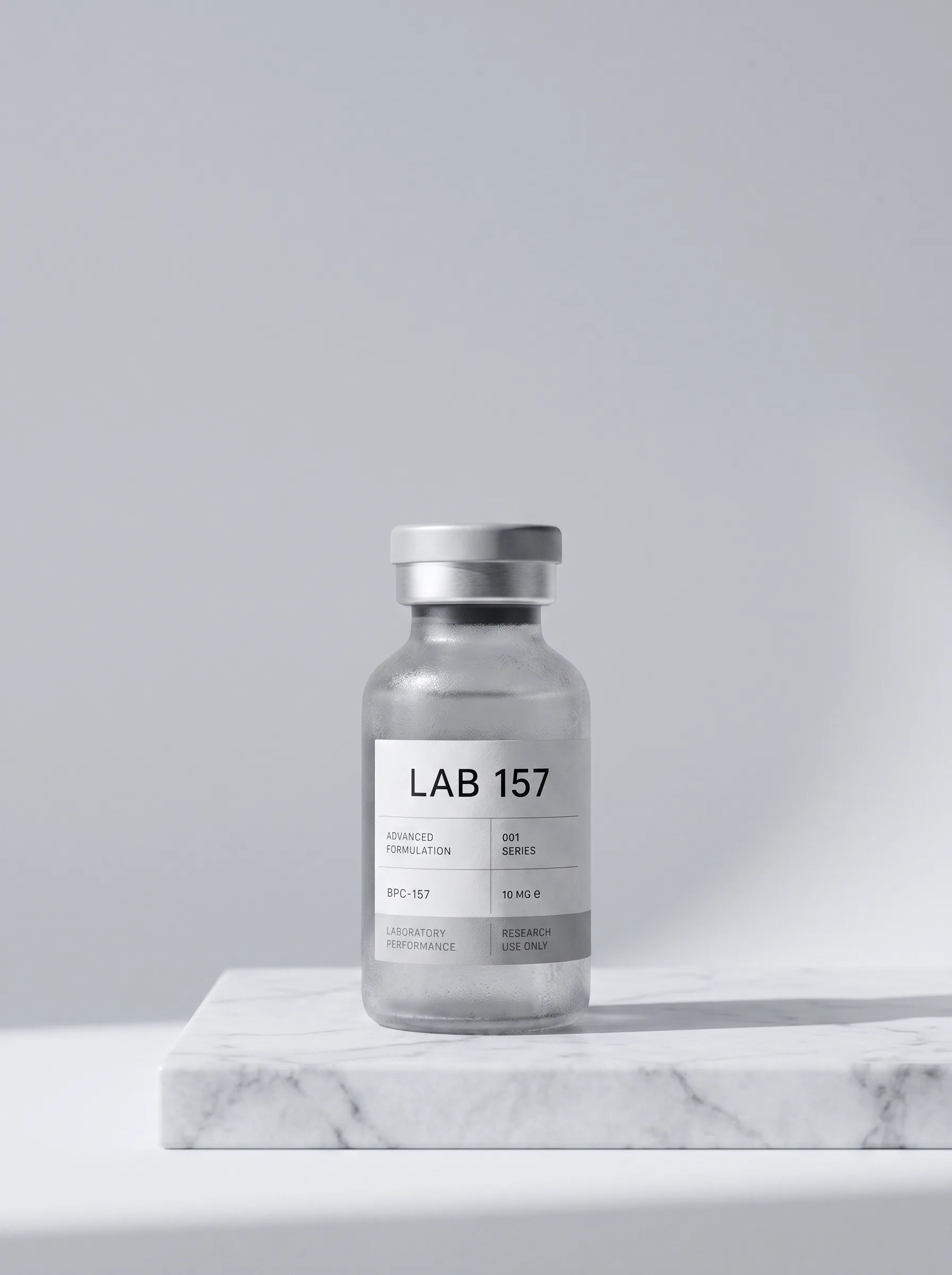 LAB—157 frosted vial on white marble